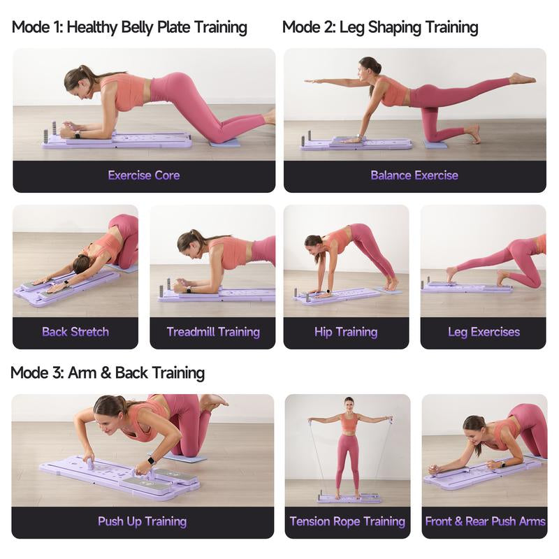 All-In-One Pilates Board | Foldable Home Ab & Core Trainer with Resistance Bands | Full Body Workout Equipment